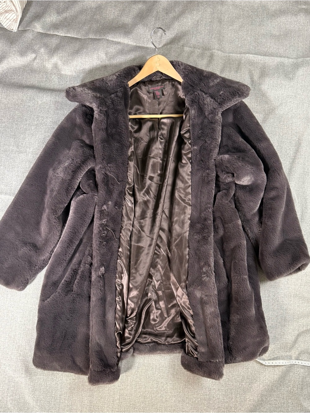 Christian Siriano New York Faux Fur Coat Womens 2X Gray Shawl Collar Mob Wife
